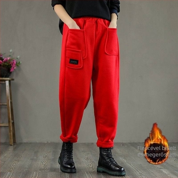 Női pamutból készült széles szabású casual nadrág, laza derék, vastag anyag, hossz 9/10, városi stílus