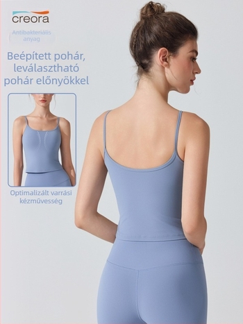 Antibakteriális nude érzésű jóga felső, mellkas alátámasztóval; sportmelltartó ütésálló a magas intenzitású edzésekhez; 3/4 kosár, vékony formázott kosár, rögzített vállpántok; anyag: nylon 81%, bélés: spandex 19%