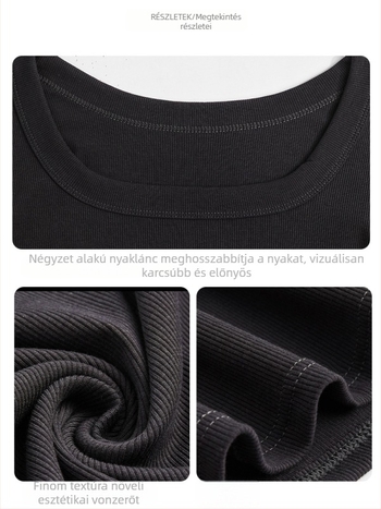 Női póló négyszögletes nyakkal, hosszú ujjú, egyszínű, modal-viszkóz-spandex keverék, karcsú fazon