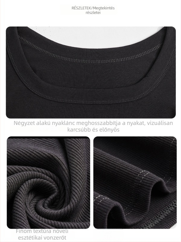 Női póló négyszögletes nyakkal, hosszú ujjú, egyszínű, modal-viszkóz-spandex keverék, karcsú fazon