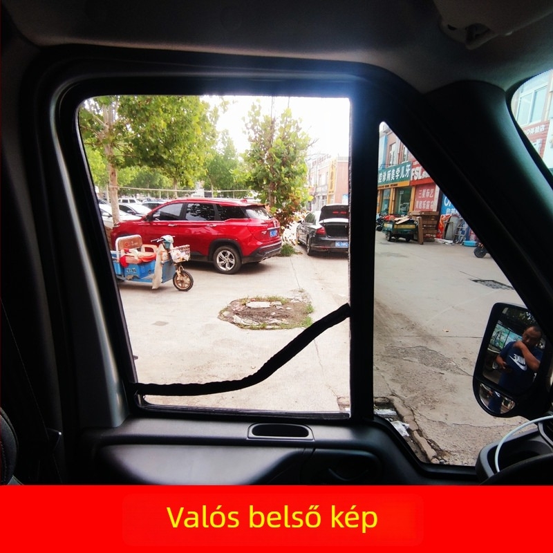 Autóhoz való szúnyogháló mágneses acél váz, hálóanyag, átlátszó típus, akasztó kivitel, univerzális illeszkedés