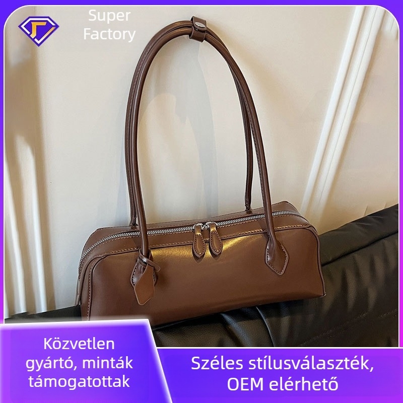 PU baguette táska, ovális alak, cipzár, poliészter bélés