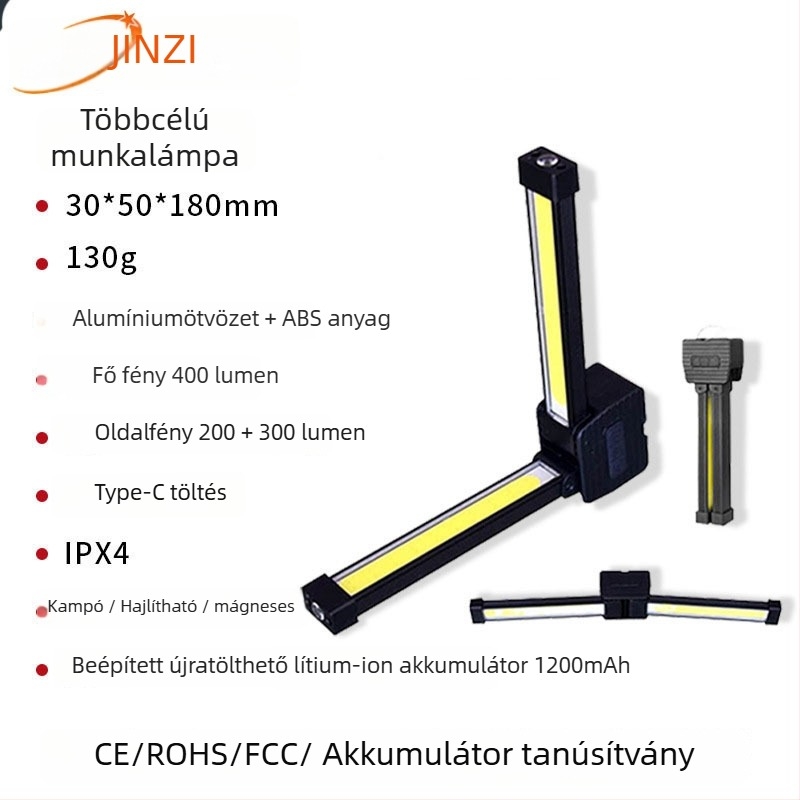 Mágneses COB munka lámpa - 8W, 3.7V, Modell A55, 300-500 lm, 5000K fehér/piros fény