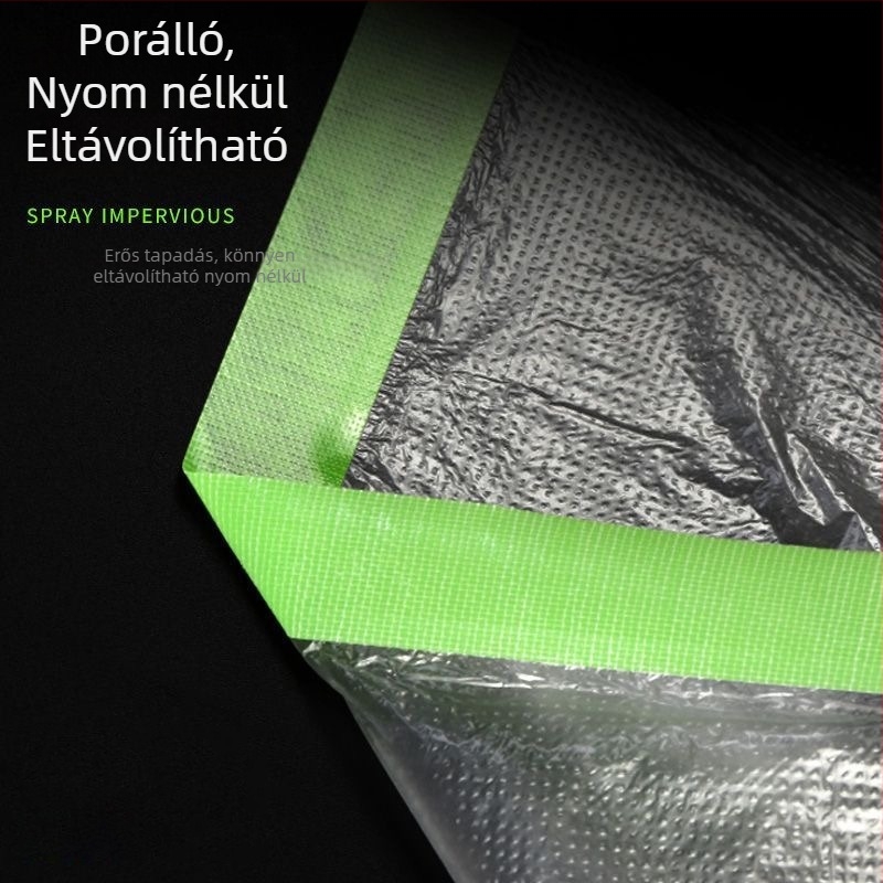 Maszkoló védőfilm külső falak és autófestéshez – alapanyag műanyag, ragasztó textil-alapú, magas viszkozitás, papírmag, sorozat: védőfilmek