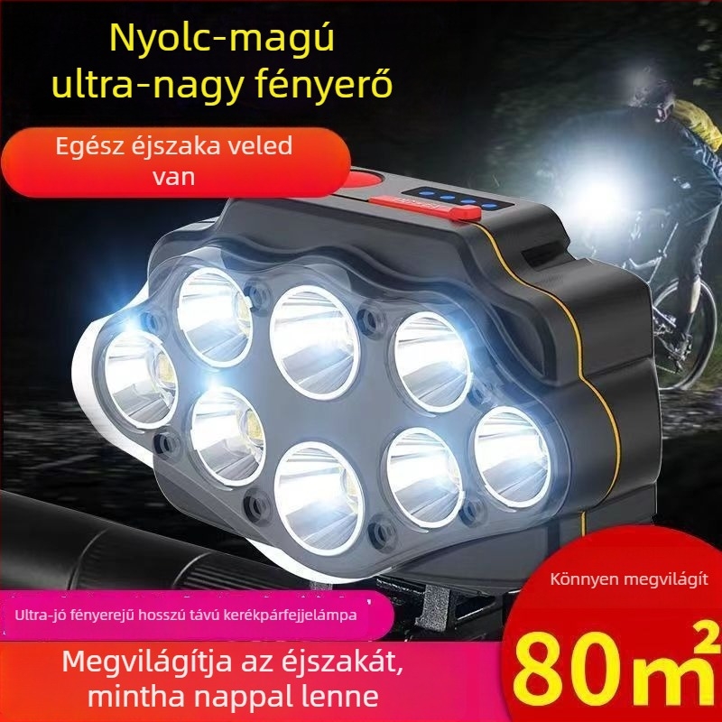 Kerékpár elsőfénye kézi töltéssel, 360°-os forgás, 100–200 m hatótávolság, 20 W teljesítmény, 1200 mAh akkumulátor