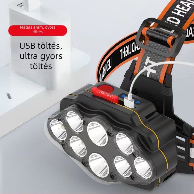 Kerékpár elsőfénye kézi töltéssel, 360°-os forgás, 100–200 m hatótávolság, 20 W teljesítmény, 1200 mAh akkumulátor