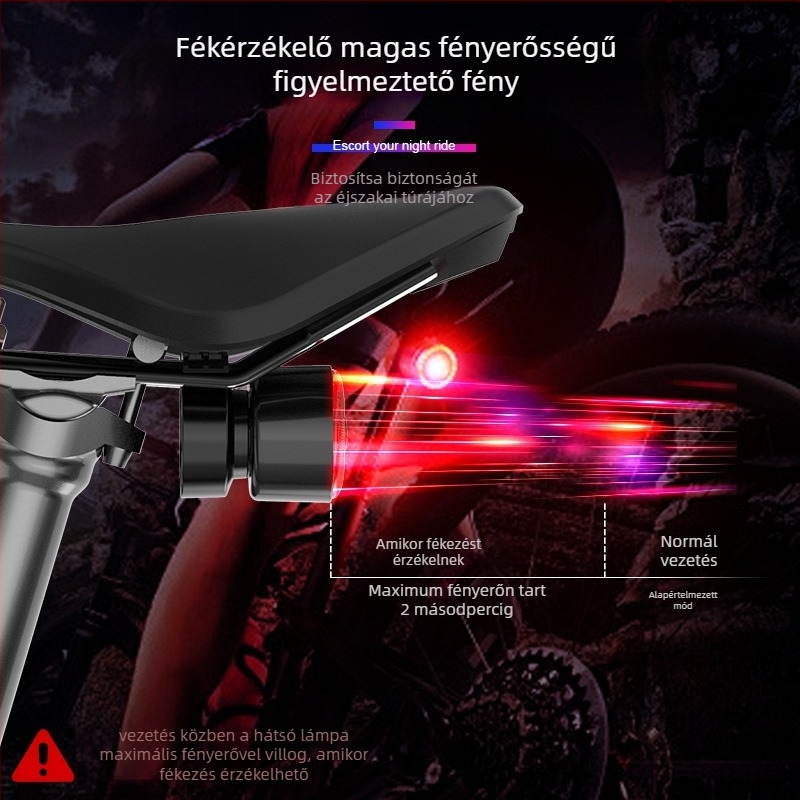 LED kerékpár hátsó lámpa szenzorral, 2W, 300mAh, 50 m-es hatótávolság, testreszabható logó