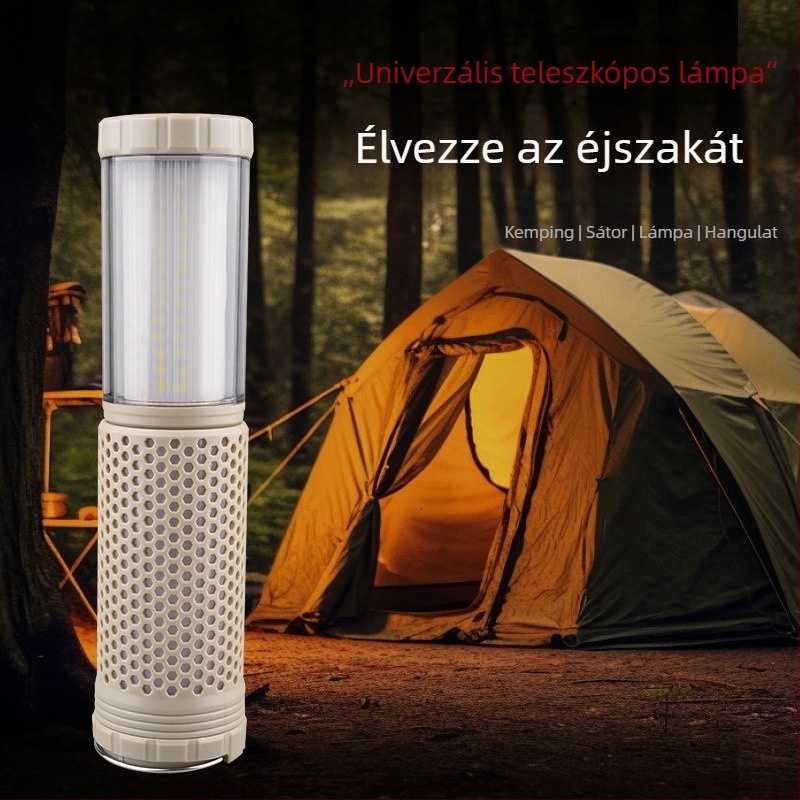 Töltőre csatlakoztatható LED-kemping lámpa teleszkópos kivitelben, 5V/10W, két színű hangulatvilágítás, mágneses munkalámpa