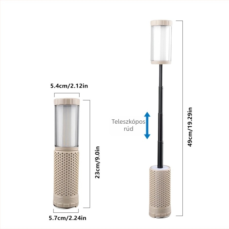 Töltőre csatlakoztatható LED-kemping lámpa teleszkópos kivitelben, 5V/10W, két színű hangulatvilágítás, mágneses munkalámpa