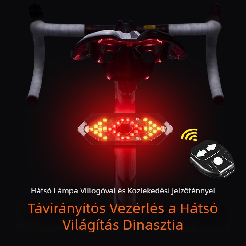 Távirányítós kerékpár hátsó lámpa, USB töltés, 32 LED, vízálló, éjszakai tekeréshez.