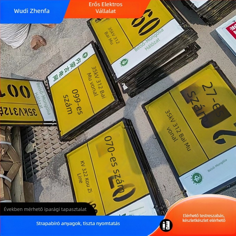 Áramvédelmi figyelmeztető tábla és közlekedési jel, alumínium zománcozott tábla, mérnöki szintű fényvisszaverő fólia, UV nyomtatás, testreszabható