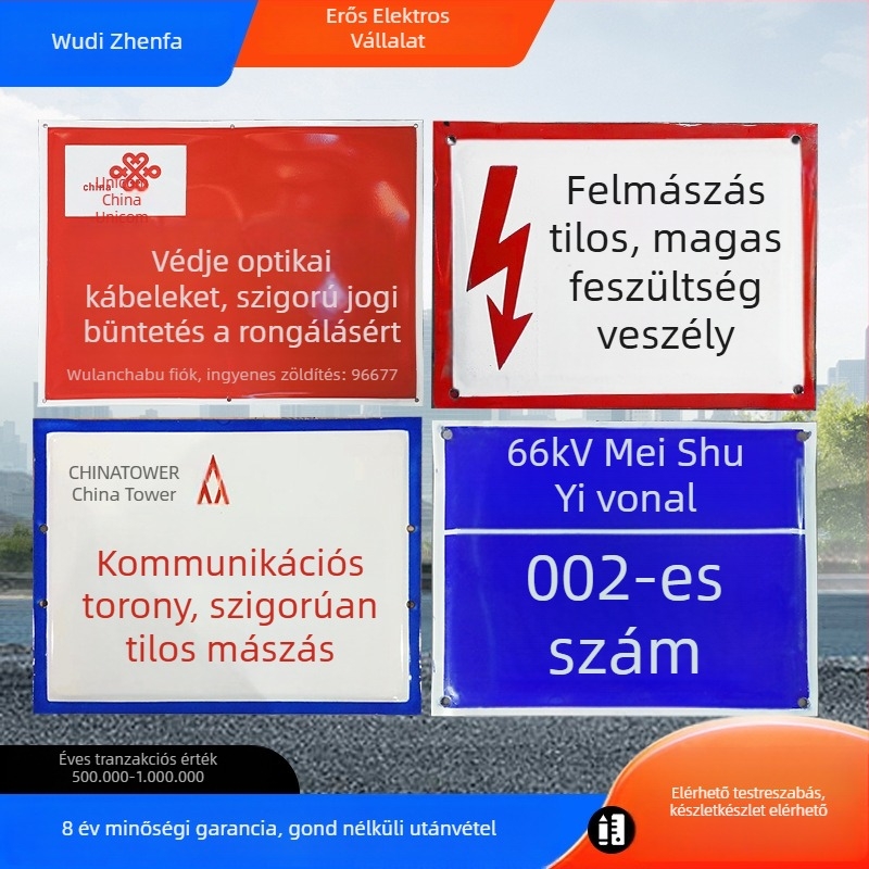 Áramvédelmi figyelmeztető tábla és közlekedési jel, alumínium zománcozott tábla, mérnöki szintű fényvisszaverő fólia, UV nyomtatás, testreszabható