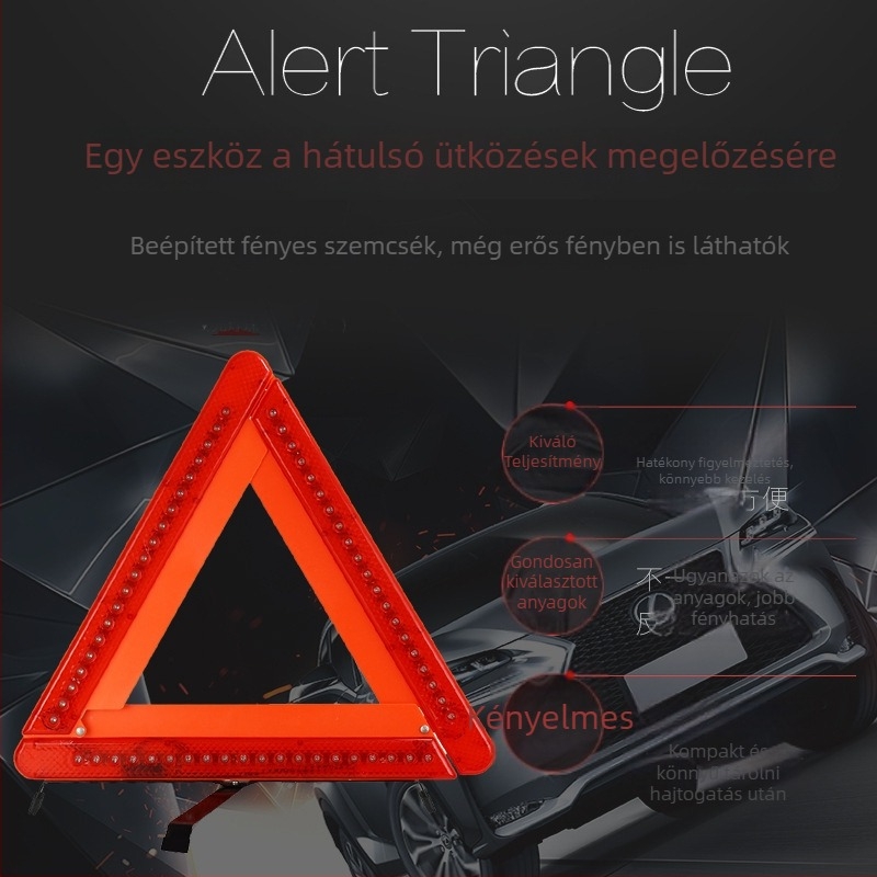 Mingche Zhibao Háromszög figyelmeztető jel ABS és vas anyagú háromlábú állvánnyal, reflexiós tartó járművek számára vészhelyzetekre