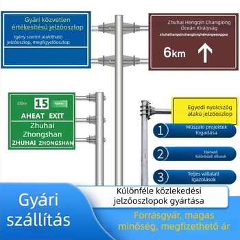 Autópálya irányjelző tábla alumíniumból, egyoszlopos cantilever tartóval, testreszabható, fényvisszaverő film reklámminőségű