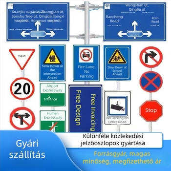 Autópálya irányjelző tábla alumíniumból, egyoszlopos cantilever tartóval, testreszabható, fényvisszaverő film reklámminőségű