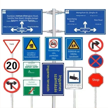 Autópálya irányjelző tábla alumíniumból, egyoszlopos cantilever tartóval, testreszabható, fényvisszaverő film reklámminőségű