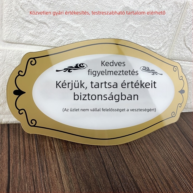 Akril ajtójel és falis matrica – szitanyomás, Jingying márka; különböző helyekre; biztonsági jelzések, italjelzések, portál jelzések