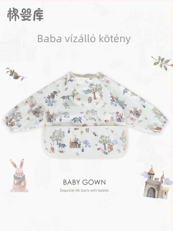 Uniszex hosszú ujjú vízálló baba etető smock, 100% poliészter, kézzel rajzolt minta, négy évszakos használat, 1–3 éveseknek, A osztályú biztonság