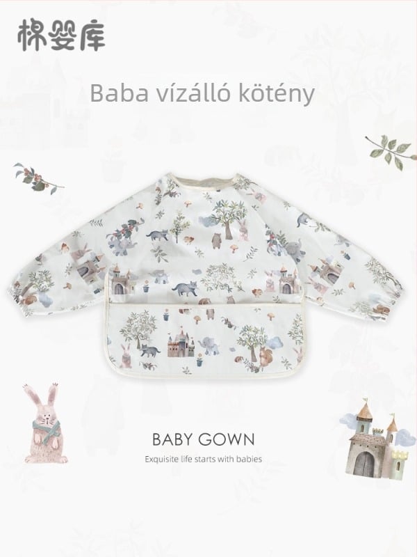 Uniszex hosszú ujjú vízálló baba etető smock, 100% poliészter, kézzel rajzolt minta, négy évszakos használat, 1–3 éveseknek, A osztályú biztonság