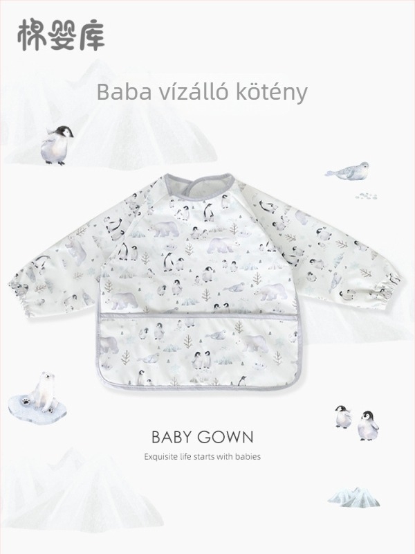 Uniszex hosszú ujjú vízálló baba etető smock, 100% poliészter, kézzel rajzolt minta, négy évszakos használat, 1–3 éveseknek, A osztályú biztonság