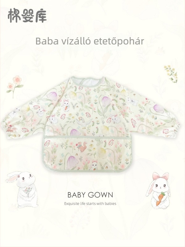 Uniszex hosszú ujjú vízálló baba etető smock, 100% poliészter, kézzel rajzolt minta, négy évszakos használat, 1–3 éveseknek, A osztályú biztonság