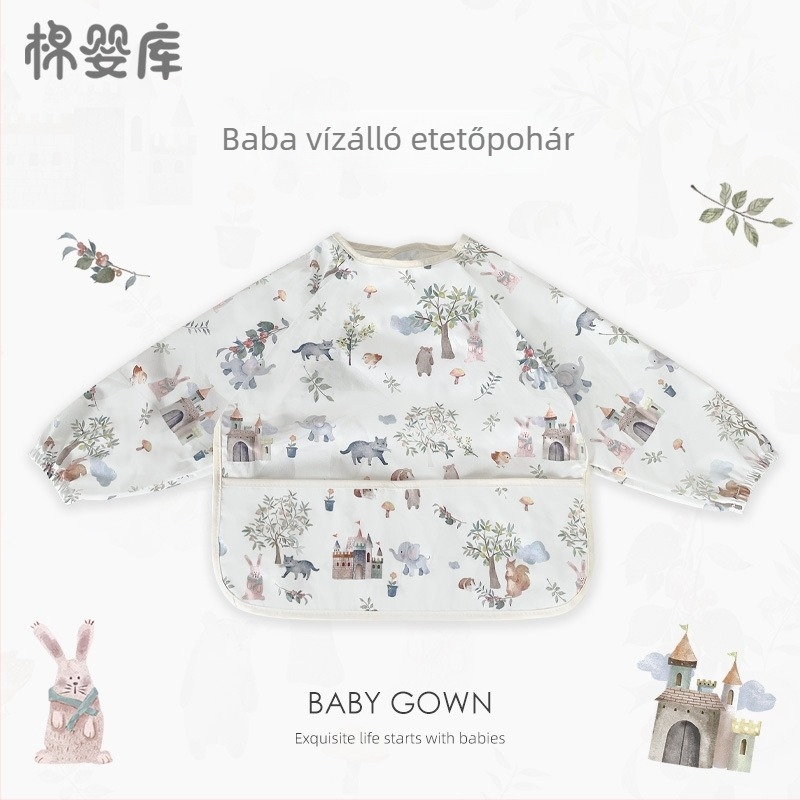 Uniszex hosszú ujjú vízálló baba etető smock, 100% poliészter, kézzel rajzolt minta, négy évszakos használat, 1–3 éveseknek, A osztályú biztonság