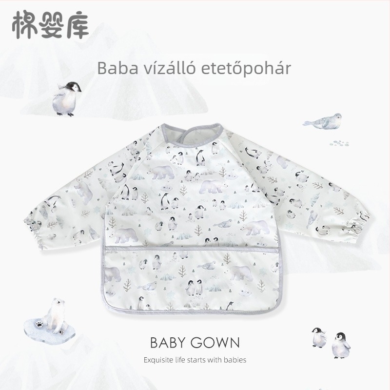 Uniszex hosszú ujjú vízálló baba etető smock, 100% poliészter, kézzel rajzolt minta, négy évszakos használat, 1–3 éveseknek, A osztályú biztonság