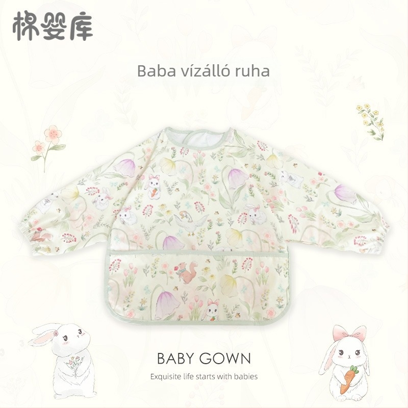 Uniszex hosszú ujjú vízálló baba etető smock, 100% poliészter, kézzel rajzolt minta, négy évszakos használat, 1–3 éveseknek, A osztályú biztonság