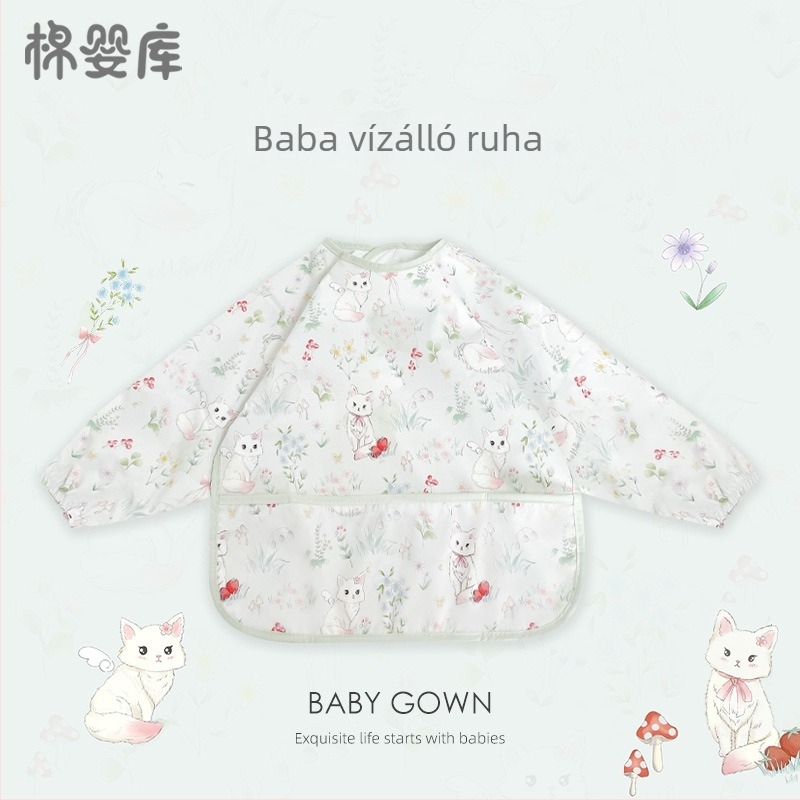 Uniszex hosszú ujjú vízálló baba etető smock, 100% poliészter, kézzel rajzolt minta, négy évszakos használat, 1–3 éveseknek, A osztályú biztonság