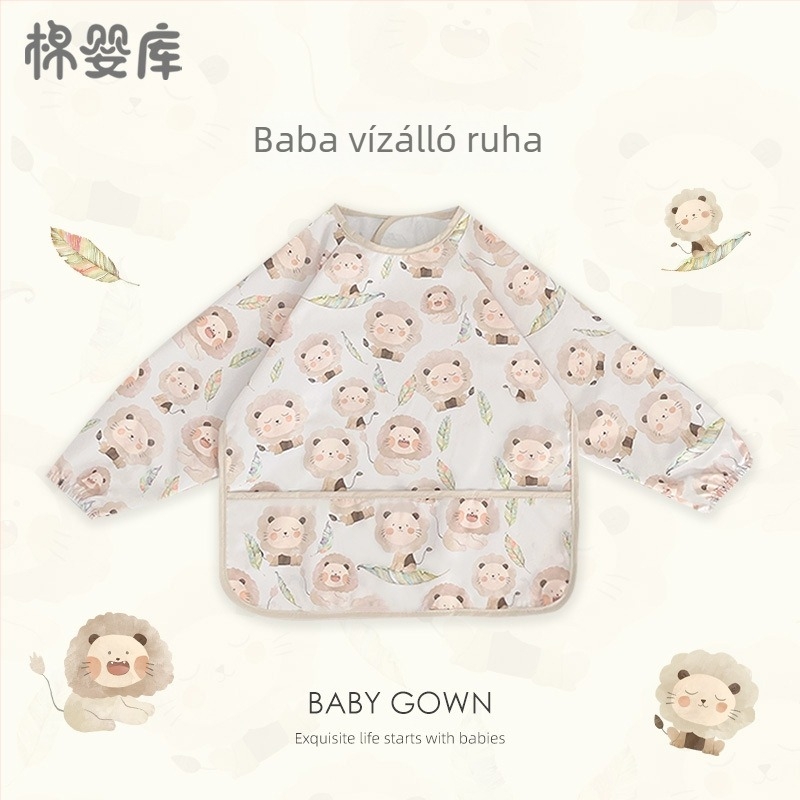 Uniszex hosszú ujjú vízálló baba etető smock, 100% poliészter, kézzel rajzolt minta, négy évszakos használat, 1–3 éveseknek, A osztályú biztonság