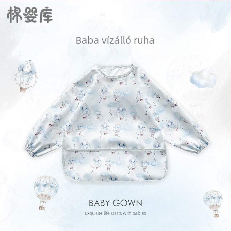 Uniszex hosszú ujjú vízálló baba etető smock, 100% poliészter, kézzel rajzolt minta, négy évszakos használat, 1–3 éveseknek, A osztályú biztonság