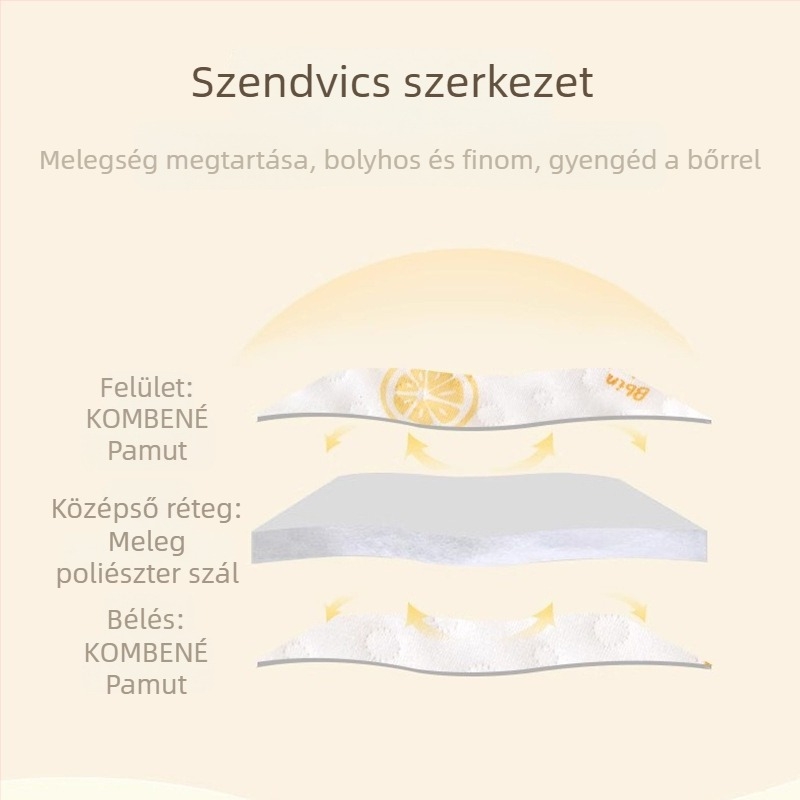 Újszülött quiltelt félhátú téli felső, 100% pamut, kerek gallér, puha felület