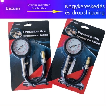 TYJ002 Mini Mechanikus Gumiabroncs Nyomásmérő Hosszú Tömlővel, 0–100 psi, kompassz és levegőleengedő funkció