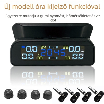 Külső napelemes, vezeték nélküli TPMS, modell T12, digitális kijelző, magas precizitás, beépített hangfunkció