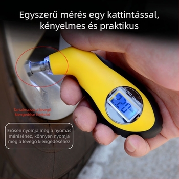 Magas pontosságú digitális autógumi nyomásmérő LCD-kijelzővel és barométerrel, hordozható