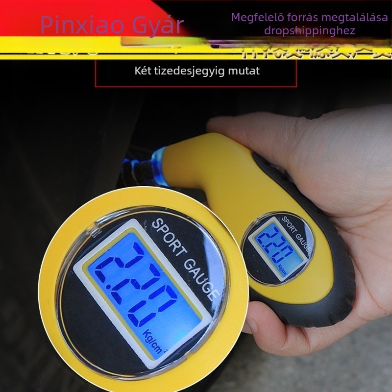 Magas pontosságú digitális autógumi nyomásmérő LCD-kijelzővel és barométerrel, hordozható