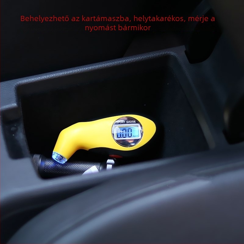 Magas pontosságú digitális autógumi nyomásmérő LCD-kijelzővel és barométerrel, hordozható