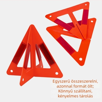 Összecsukható figyelmeztető háromszög autóhoz – ABS, Modell: 1571, Eredet: Zhejiang, Cél: biztonsági figyelmeztetés