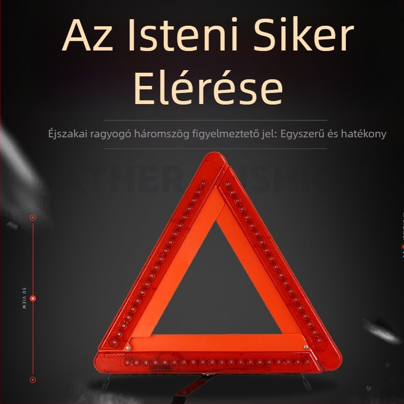 LED-del világított háromlábú autófigyelmeztető háromszög, anyag: benzen + vas, tápegység: 3×5 elemek