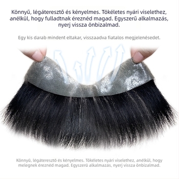 Férfiaknak szóló parókaszegmens a halánték vonalán, valós emberi haj, egyenes, kézzel szőtt, festhető és dauerolható