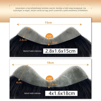 Férfiaknak szóló parókaszegmens a halánték vonalán, valós emberi haj, egyenes, kézzel szőtt, festhető és dauerolható