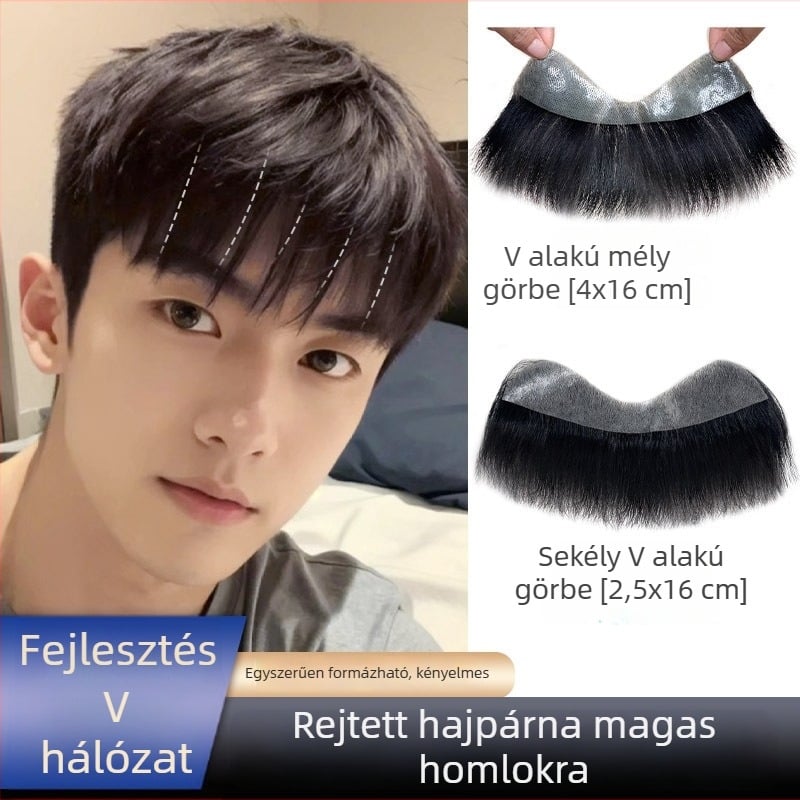 Férfiaknak szóló parókaszegmens a halánték vonalán, valós emberi haj, egyenes, kézzel szőtt, festhető és dauerolható