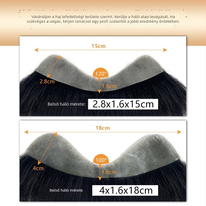 Férfiaknak szóló parókaszegmens a halánték vonalán, valós emberi haj, egyenes, kézzel szőtt, festhető és dauerolható