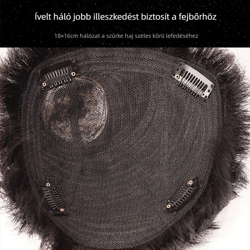 Férfi hajtopper rövid hajhoz — szintetikus rostok, magas hőmérsékletű szálak, élethű megjelenés, póthaj, növeli a volument és elfedi a szürke hajat