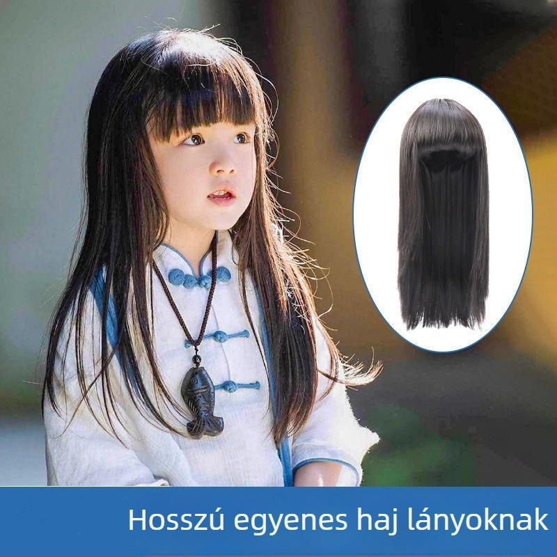 Baifumi gyermekparóka: hosszú egyenes haj, egyenes frufru, koreai stílus, hőálló szintetikus szálak, modell 903