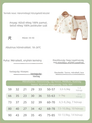 Két részes baba melegítő készlet, 100% pamut, vastag anyag, hosszú ujjú, kapucni nélkül, újszülötteknek