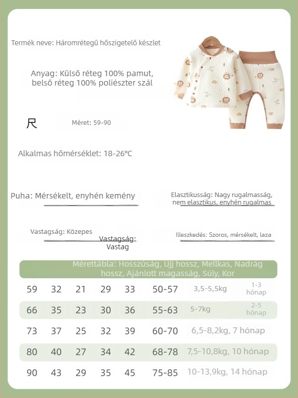 Két részes baba melegítő készlet, 100% pamut, vastag anyag, hosszú ujjú, kapucni nélkül, újszülötteknek