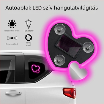 Autó belső LED atmoszférikus fény szív alakú – napelemes, ABS, 5V, 0.1A, 0.5W. Modell Solar Heart Atmosphere Light 01