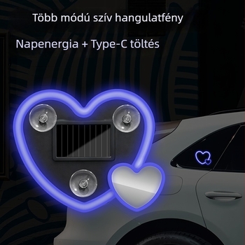 Autó belső LED atmoszférikus fény szív alakú – napelemes, ABS, 5V, 0.1A, 0.5W. Modell Solar Heart Atmosphere Light 01