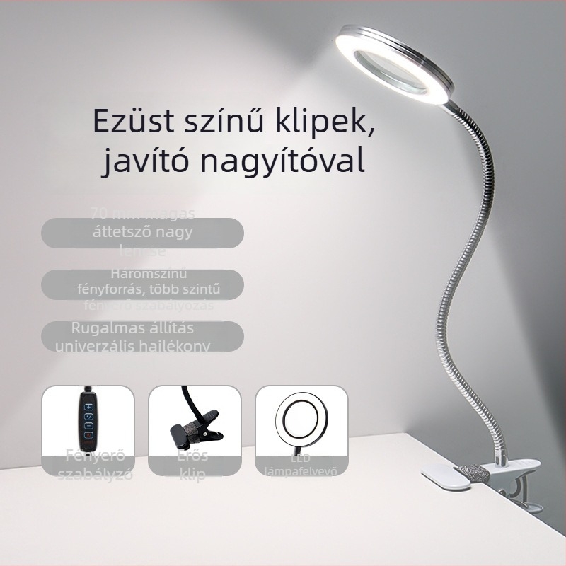 Árnyék nélküli LED Szépséglámpa nagyítóval – USB-s asztali lámpa szempillákra, körmök és tetoválásokhoz (Model SL825, fém árnyékoló, CRI ≥90)
